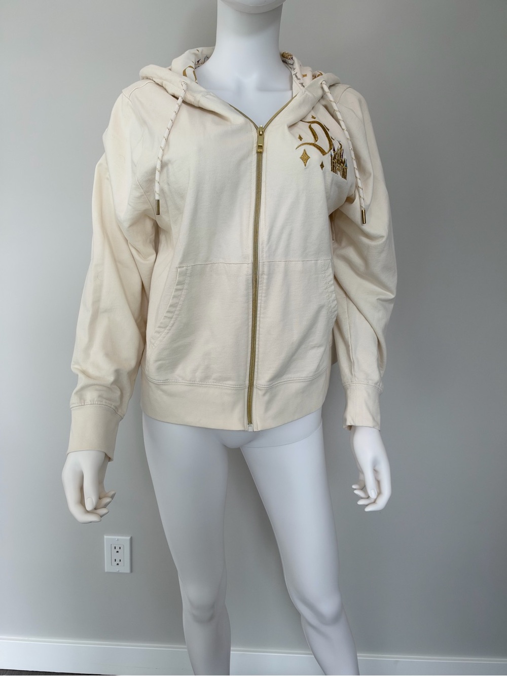 Disney 70th Cream Zip-Up Hoodie Jacket with Gold Accents Size L